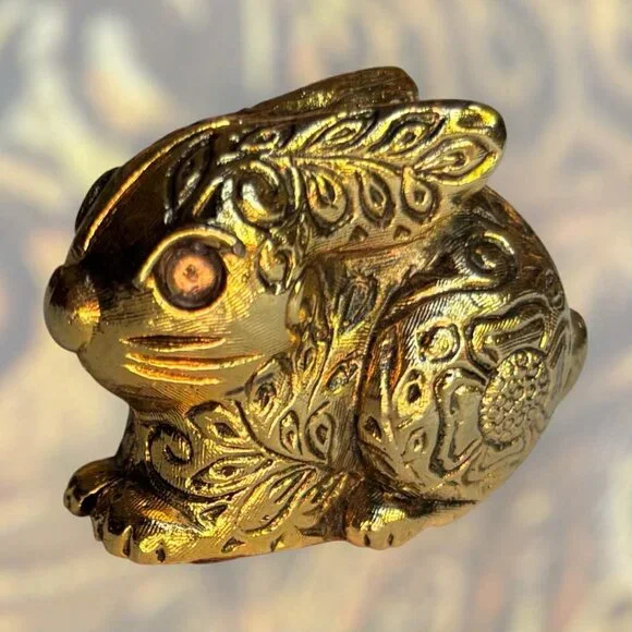 Vintage Max Factor Bunny Rabbit Solid Perfume Aquarius Gold Tone Metal Compact - Picture 2 of 10